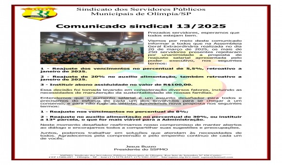 Clique Aqui e Leia Mais sobre: COMUNICADO 13 DE 2025