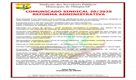Clique Aqui e Leia Mais sobre: COMUNICADO 20 DE 2025