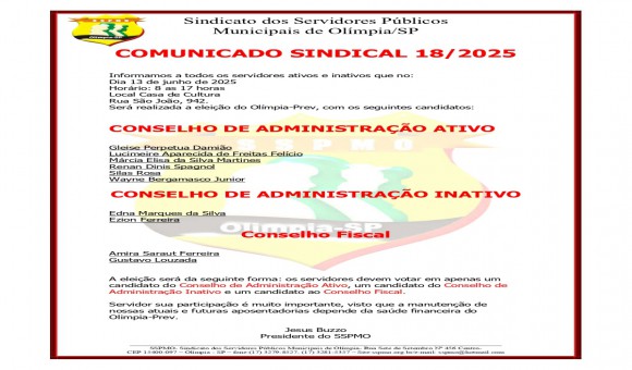 Clique Aqui e Leia Mais sobre: COMUNICADO 18/2025