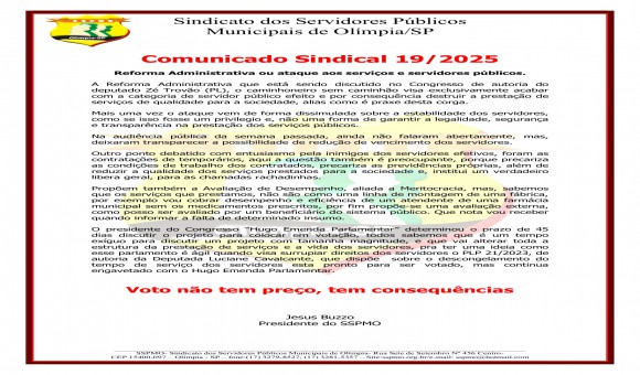 Clique Aqui e Leia Mais sobre: COMUNICADO 19 DE 2025