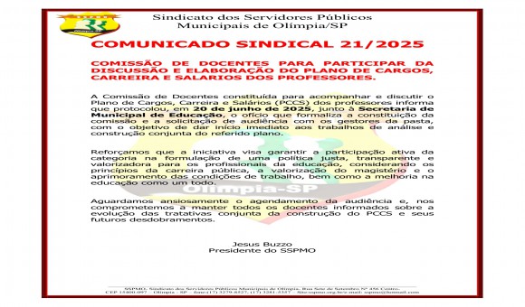 Clique Aqui e Leia Mais sobre: COMUNICADO 21 DE 2025