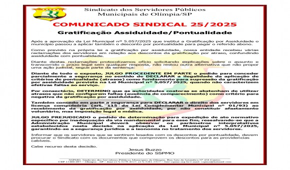 Clique Aqui e Leia Mais sobre: COMUNICADO 25 DE 2025