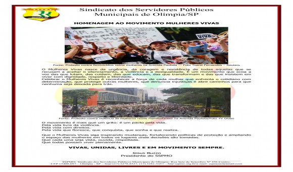Clique Aqui e Leia Mais sobre: HOMENAGEM AO MOVIMENTO MULHERES VIVAS