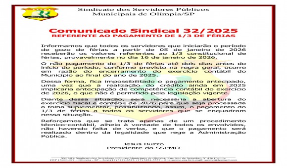 Clique Aqui e Leia Mais sobre: Comunicado Sindical 32/2025